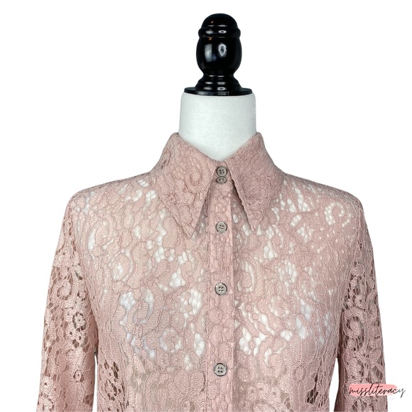Halogen x Atlantic-Pacific Nordstrom Women’s Blush Pink Sheer Floral Lace Blouse - Picture 3 of 15